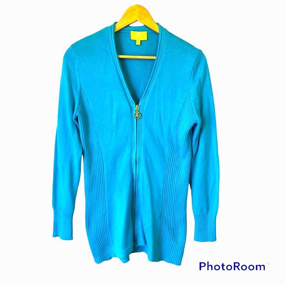 Liz Lange Sweaters - Liz Lange Cardigan Sweater Women’s Size Medium Turquoise Zip Up Coastal Cotton